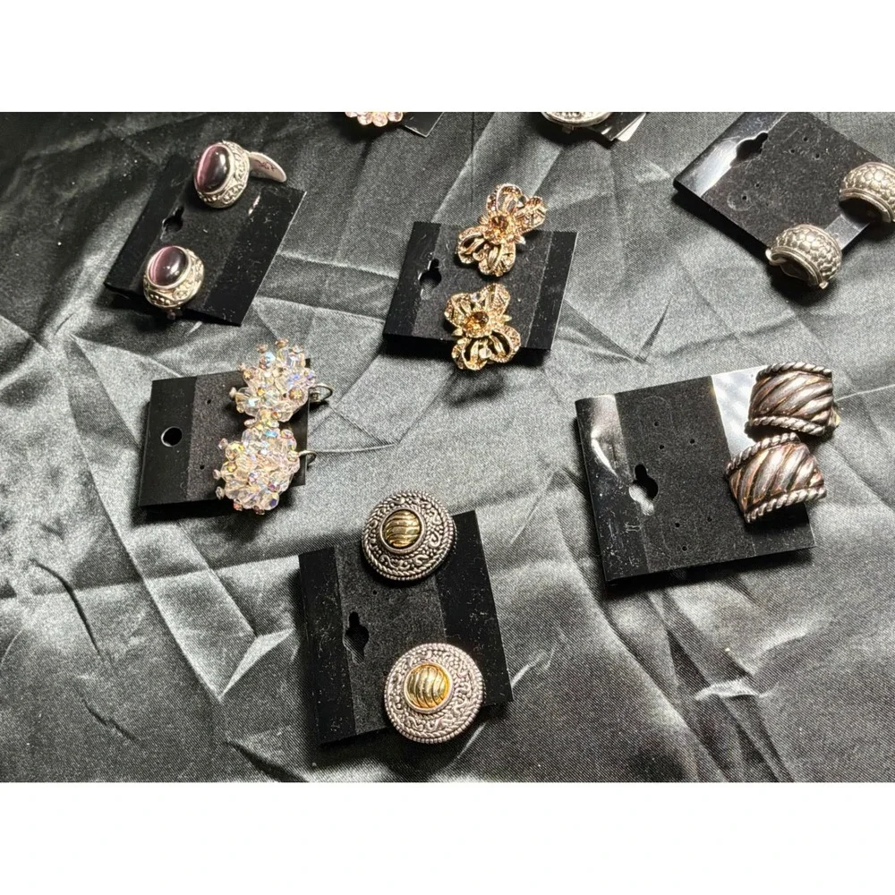 Lot of 8 Vintage Estate Lot Clip-On Earrings Rhinestone Statement Jewelry